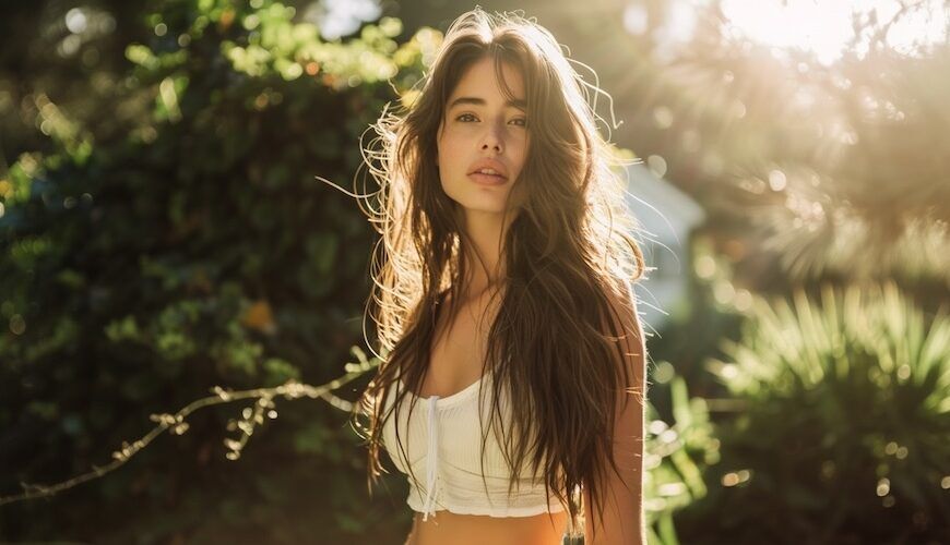 a photo of a woman with long brown hair